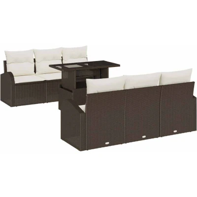Image of vidaXL 7 Piece Garden Sofa Set with Cushions Brown Poly Rattan