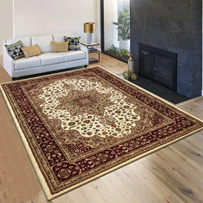 Image of householdfurnishing Vintage Traditional Non Slip Rug Bedroom Living Room Carpet Mat Runners Floral Pattern Wide Area Persian Style Rugs (60 x 110 cm Door Mat, Cream)