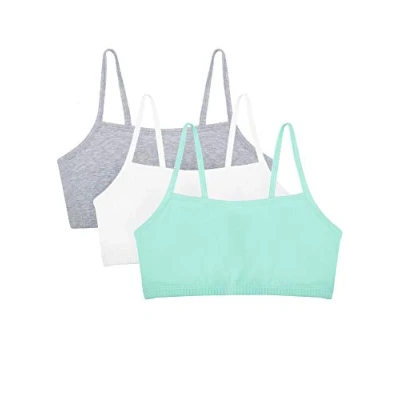 Image of Fruit of the Loom Women&#039;s 3 Pack Spaghetti Sports Bra, Mint Chip/White/Grey Heather, 40D