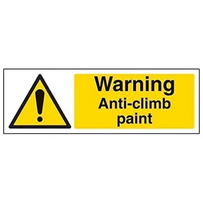 Image of V Safety 63023AX S Warning Anti Climb Paint Sign Landscape 300mm x 100mm Self Adhesive Vinyl, Black/Yellow