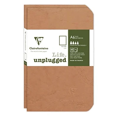 Image of Clairefontaine 734186C Age Bag DUO set of 2 stitched notebooks 9x14cm 96p plain tobacco
