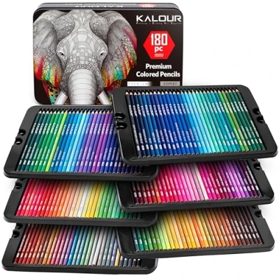 Image of KALOUR 180 Coloured Pencils for Adults Artists Rich Pigment Soft Core 12 Metallic Pencil Ideal Colouring Drawing Sketching Shading Blending Vibrant Color
