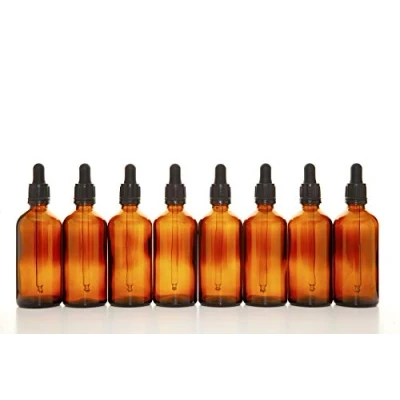 Image of Aura 100ml AMBER Glass Bottles with Pipettes PACK of 8