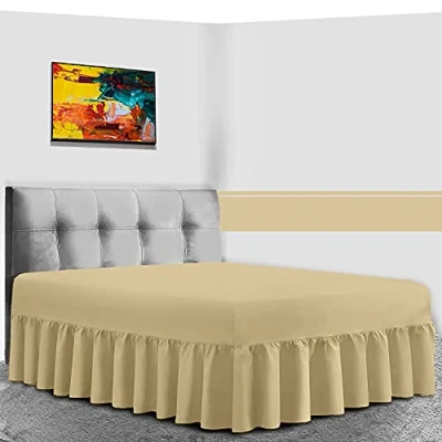 Image of GC GAVENO CAVAILIA Luxurious Frilled Valance Sheet, Plain Dyed Non Iron Polycotton Bed Skirt Bedding, King, Natural