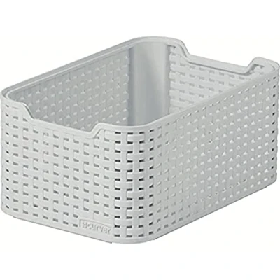 Image of Curver Style Rattan Effect Kitchen, Living room, Bathroom, Bedroom, Utility Small Rectangular Storage Basket 6 Litres Light Grey