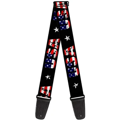 Image of Buckle Down Guitar Strap USA Star Black US Flags 2 Inches Wide