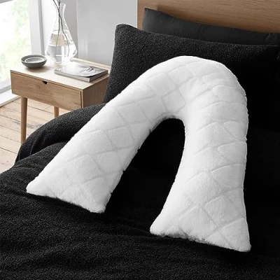 Image of Catherine Lansfield Cosy Diamond Faux Fur V Shaped Sleep Cushion Pillow White