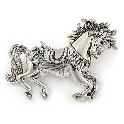 Image of Avalaya Vintage Inspired Horse Brooch in Silver Tone Metal 50mm W