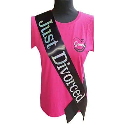 Image of Gemini Ribbons Just Divorced Sash Holographic Party Womens Gift Outfit Divorce