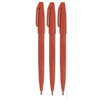 Image of Pentel Brown Original Sign Pen S520 Fibre Tip Marker Pens Colour Fineliner 2mm Nib 1mm Line Width (Pack Of 3)