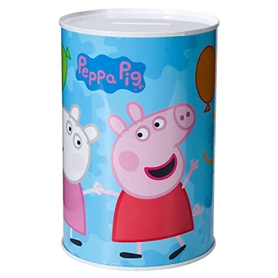 Image of Stor Peppa Pig Kids Money Piggy Bank Coin Saving Cash Tin Metal Box Boys Girls, Multicolour, M, (07134)