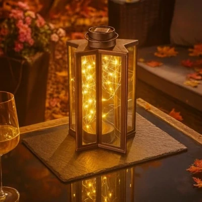 Image of Marco Paul Firefly Star Lantern Large Style Fire Fly Effect Solar Powered Candle Hanging Indoor Or Outdoor Light Garden Home Bar Café Vintage Look Lighting Patio Ornamental Lamp