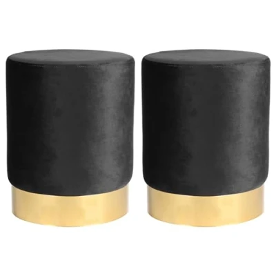 Image of Harbour Housewares 2x Black H36 x D29cm Round Velvet Foot Stools Small Bedroom Living Room Dressing Table Footstool Ottoman Pouffe Chair Seat