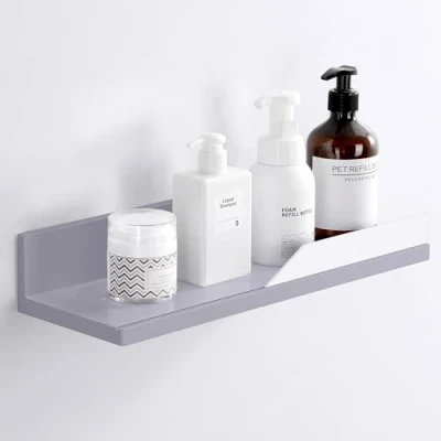 Image of YOHOM Gray Adhesive Floating Shelf No Drilling for Bathroom Tile Wall Stick on Shower Rack Organizer 14.96inch