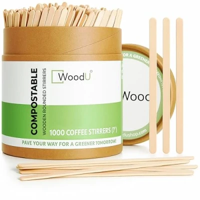 Image of Coffee Stir Sticks (7 1000 pcs) Round End, Eco Friendly Stirrers Dark Wood for Hot Drinks