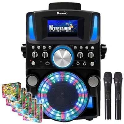 Image of Groovebox Bluetooth CDG Karaoke Machine. Built in Screen &amp; Disco Lights. Includes Songs Microphones (Wireless + 1000 Songs)