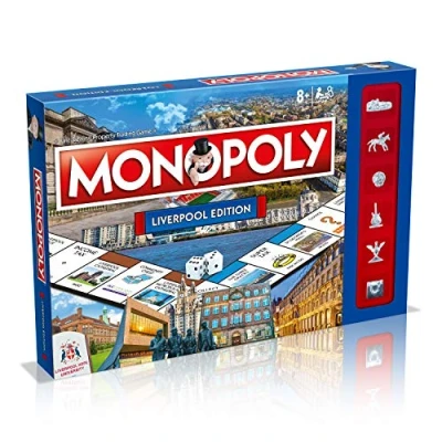 Image of Winning Moves Liverpool City Monopoly Board Game, home of the Beatles, tour Penny Lane, Metropolitan Cathedral and Three Graces, 2 6 player game for ages 8 plus