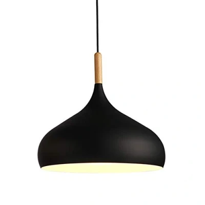 Image of Contemporary Metal Pendant Light Shade Smooth Surface Dinning Ceiling Lamp Fixture (Black)
