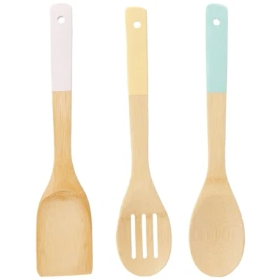 Image of Premier Housewares 805459 Kitchen Utensil Set with Pastel Handles, Bamboo, Multi Colour, 3 Piece