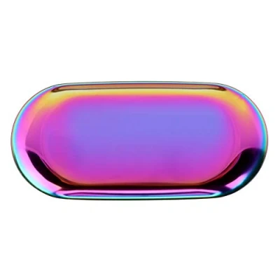 Image of Nordic Style Stainless Storage Tray Towel Cosmetics Jewelry Fruit Cake Plate for Office Home Desks(S Rainbow)