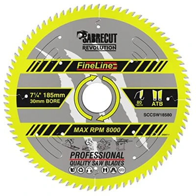 Image of 1 x SCCSW18580 SabreCut 185mm 80T 30mm Bore FineLine Thin Kerf Wood Plywood MDF Chipboard Cross Cutting and Rip Circular Saw Blade Compatible with Dewalt Makita Milwaukee Many Others