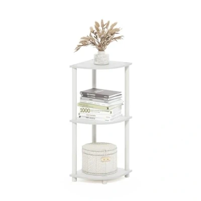 Image of Furinno Turn N Tube 3 Tier Corner Display Rack Multipurpose Shelving Unit, White/White