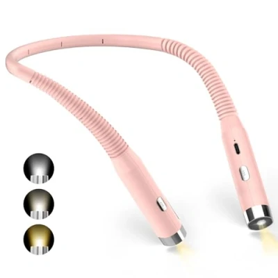 Image of Diboniur Neck Reading Light, Book Light for at Night, 3 Colors and Brightness Levels Adjustable, Rechargeable, lamp Readers, Knitting, Camping, Gifts Lovers （Pink）
