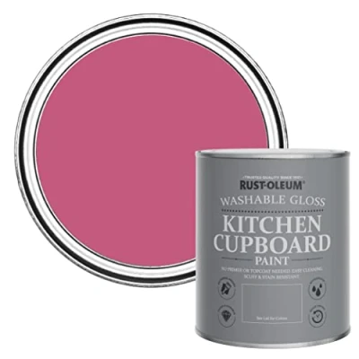 Image of Rust Oleum Pink Kitchen Cupboard Paint in Gloss Finish Raspberry Ripple 750ml