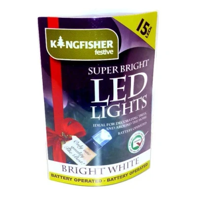 Image of Kingfisher 15 Christmas Xmas Crystal White Super Bright Battery Operated LED Lights (BO15B)