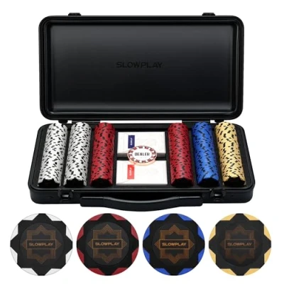 Image of SLOWPLAY Nash 300 PCS Clay poker chips Set for Texas Hold’em Professional 14g without values Deluxe chip case 2x Plastic Playing Card Decks, waterproof Luxury Dealer Button