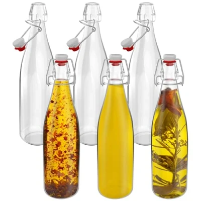 Image of HEFTMAN Glass Bottles with Stoppers 500ml 6 Pack Clear Swing Top for Beer Brewing Airtight Wine, Condiments, Beverages, Oil, Vinegar, Kombucha &amp; Water PCS (500ml)