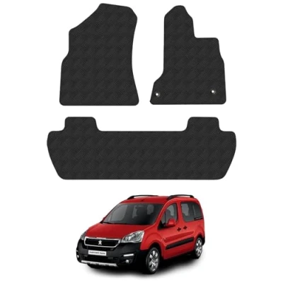 Image of Rubber Floor Mats for the Peugeot Partner (2008 2018) [Note: Only Suitable Tepee.] Custom Van Accessory Tailored fit Heavy Duty, Waterproof &amp; Anti Slip Work with Clips