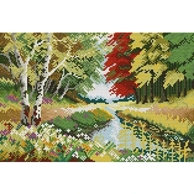 Image of Awesocrafts Cross Stitch Stamped Kits Autumn Forest Scenery Easy Patterns Stitching Embroidery Needlework Kit Supplies (Autumn)