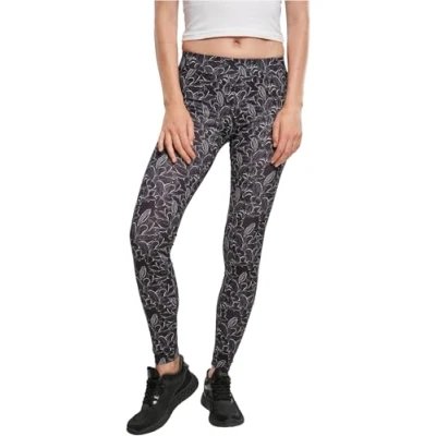 Image of Urban Classics Women&#039;s Ladies AOP Leggings, Hibiscus Black, L