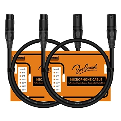 Image of BestSounds 2Pack XLR Microphone Cable 1M (3FT), Oxygen Free Copper (OFC) Male to Female Cord/XLR Cables/Mic (1m 2Pack)