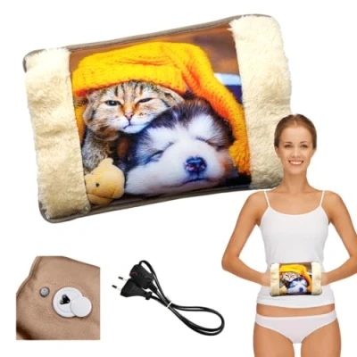 Image of Electric Hot Water Bottle, Boule Heating with Pockets, 500W Plush Warmer, Hand Footwarmer, Muscle Pain, Belly, Back and Menstrual (Dog CAT 4)