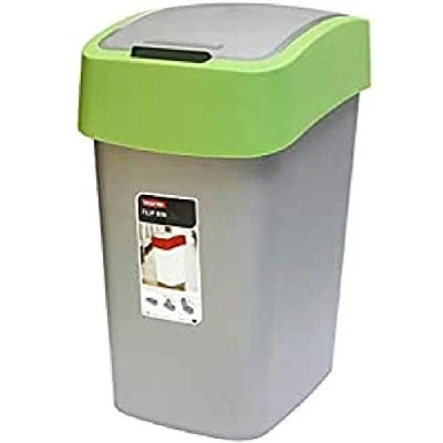 Image of Curver 02171P 8000 Flip B Waste Bin 25Litre Silver/Green
