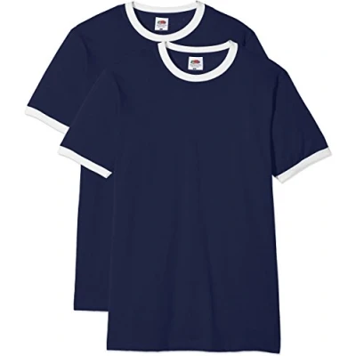 Image of Fruit of the Loom Men&#039;s Ringer Premium T Shirt Pack 2, Navy/White, Medium
