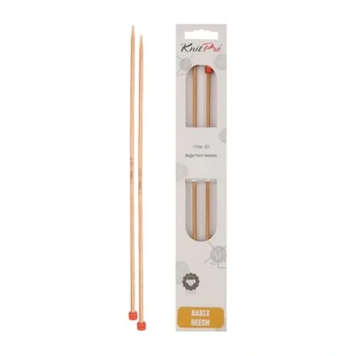 Image of KnitPro Basix Birch: Knitting Pins: Single Ended: 25cm x 3.75mm, Birchwood, Multi Colour, 3.75mm