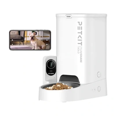 Image of PETKIT Automatic Cat Feeder with Camera, 1080P HD Video Night Vision, 2 Way Audio, 3L Auto Battery Backup, Low Food &amp; Blockage Sensor, App Control Dispenser