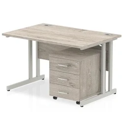 Image of Impulse 1200x800mm Desk Grey Oak Silver Cantilever Leg and Mobile Ped