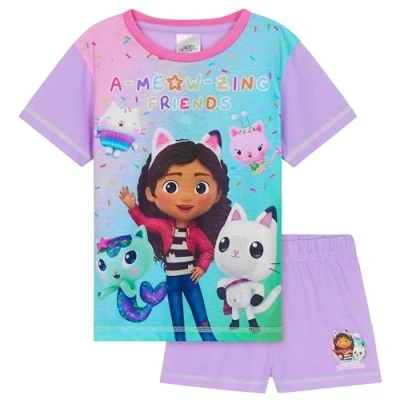 Image of Gabby&#039;s Dollhouse Girls Short Pyjamas Set, Breathable Loungewear Gifts (Purple/Multi, 3 4 Years)