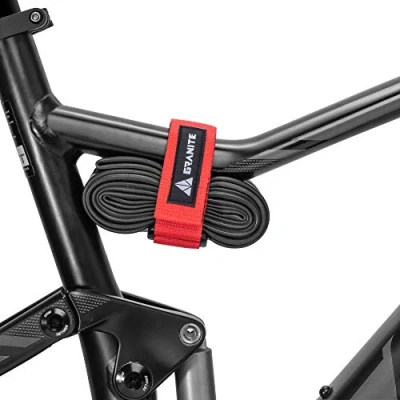 Image of Granite Rockband MTB Frame Carrier Strap for Inner Tubes and Bike Tool Kit, Storage Solution Attaching Extra Gear on Your Mountain Bike, BMX Road Gravel (Red)