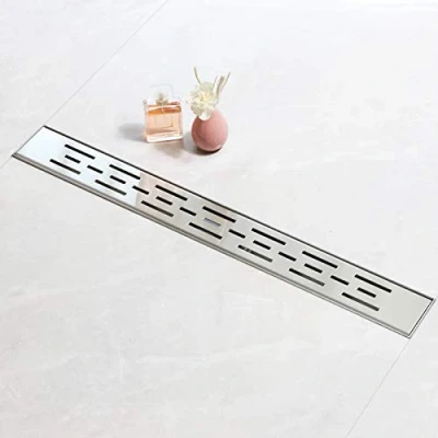 Image of SaniteModar 60 cm Linear Shower Drain, Lines Panel Drain with Siphon, Brushed 304 Stainless Steel Leveling Feet