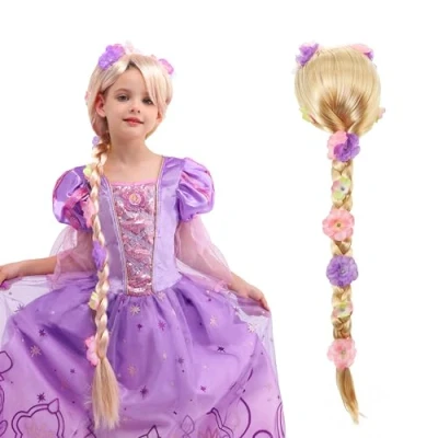 Image of Sincere Party Girls Princess Wig,Rapunzel Plaits Blonde Wig for Halloween Party,Dress Up Role Playing