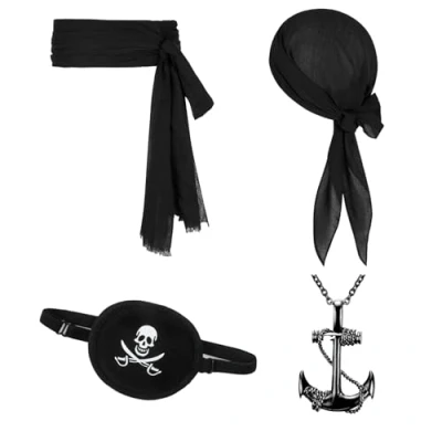 Image of FUIPVGI 4 Pcs Pirate Captain Costume Accessories,Pirate Belt and Bandana,Pirate Accessories,Renaissance Costume,Pirate Accessories for Adult Kid Halloween Party (Black)