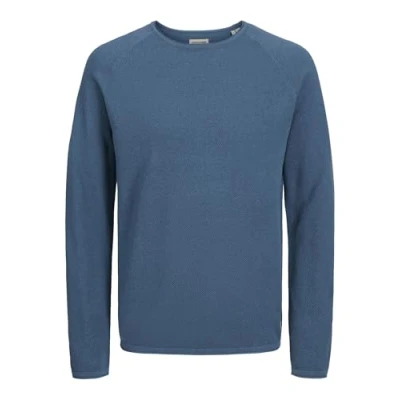 Image of JACK &amp; JONES Men&#039;s Jjehill Knit Crew Neck Noos Jumper, Ocean View/Detail: Twist, X Small