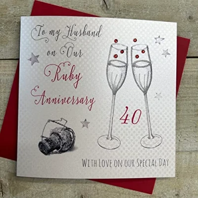 Image of White Cotton Cards To My Husband On Our Ruby, Handmade 40th Anniversary Card (Code WA40H)