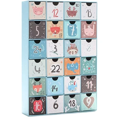 Image of BRUBAKER Advent Calendar to Fill Animal Christmas Blue DIY with 24 Doors for Vouchers, Sweets and Other Surprises 12.8 Inches (32.5 cm) Tall Made of Cardboard