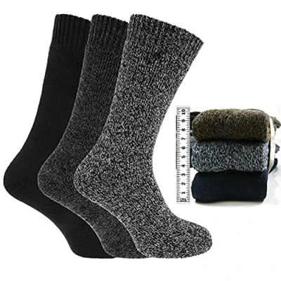 Image of Essentials Collection 3 Pairs of Mens Chunky Thermal Non Elastic Wool Blend Socks, 6 11 (SJ072)